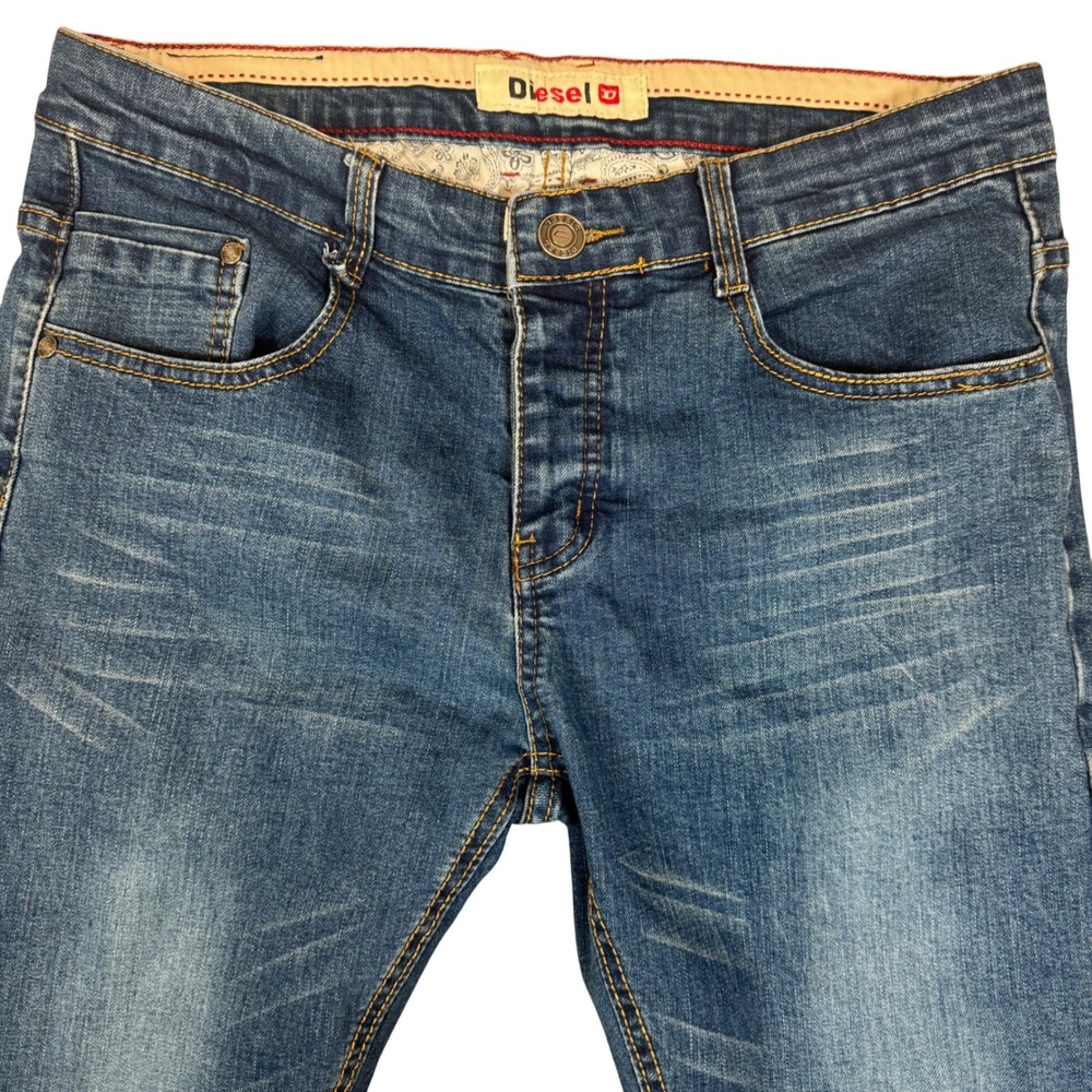 Diesel Krooley Slim Carrot Jeans Mens 32 Button Fly Blue Denim Made in Italy